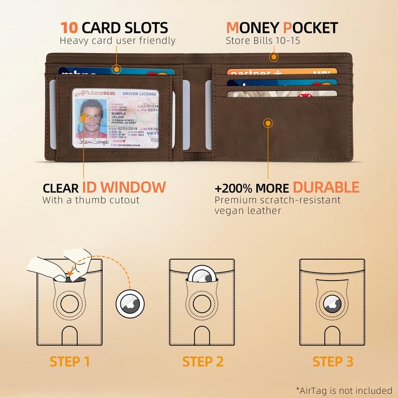 RUNBOX AirTag-Wallet-Mens-Slim-RFID Blocking Wallets Leather with Bill Compartment Air Tag Bifold Card Holder Wallet Gifts for Men Dad - Image 2